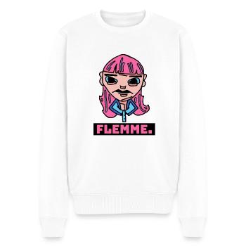 Logo marque Flemme. - Pull Premium bio Homme - blanc - Devant - Thijin (182cm)