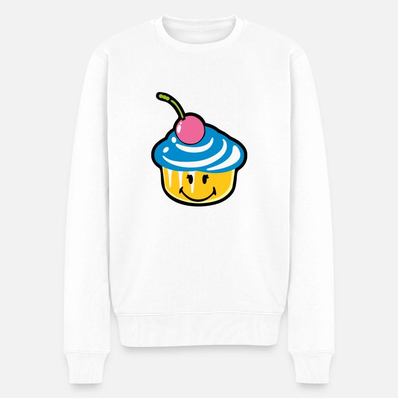Smiley Kawaii Cupcake - Männer Premium Bio Pullover - Weiß