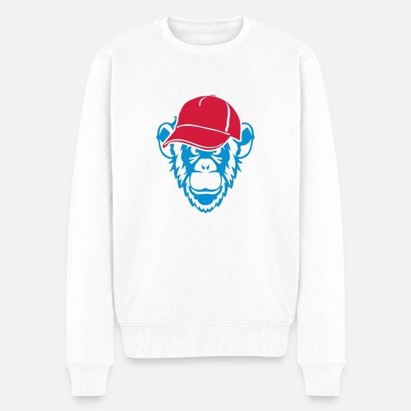 Affe wild tier Mütze - Männer Premium Bio Pullover - Weiß