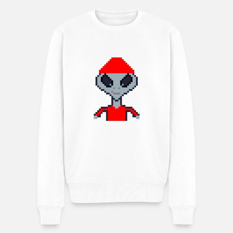 Pixel Alien "Red Gangster" - Männer Premium Bio Pullover - Weiß