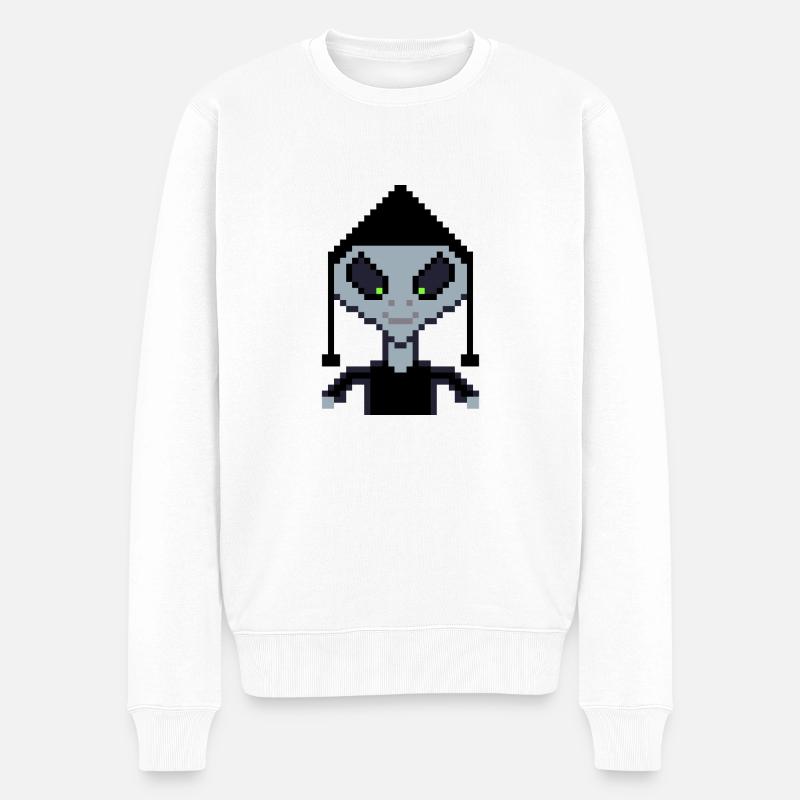 Pixel Alien "Black Boy" - Männer Premium Bio Pullover - Weiß