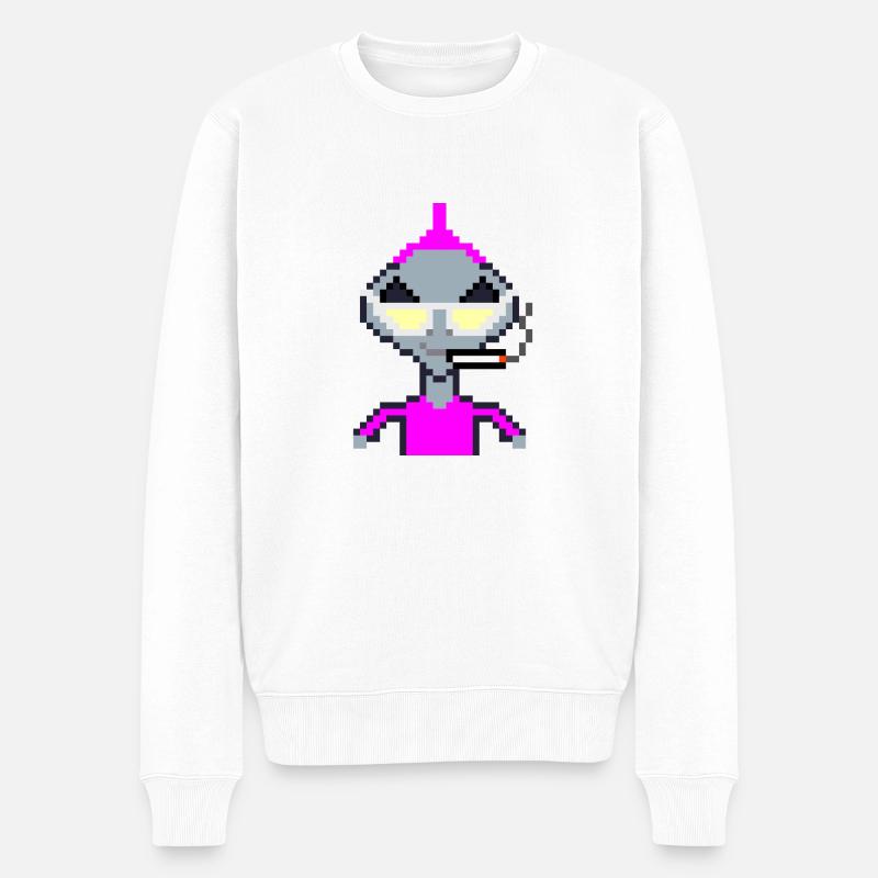 Pixel Alien "Violet Iro" - Männer Premium Bio Pullover - Weiß