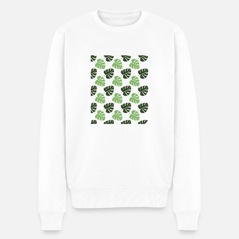 Monstera Muster - Männer Premium Bio Pullover - Weiß
