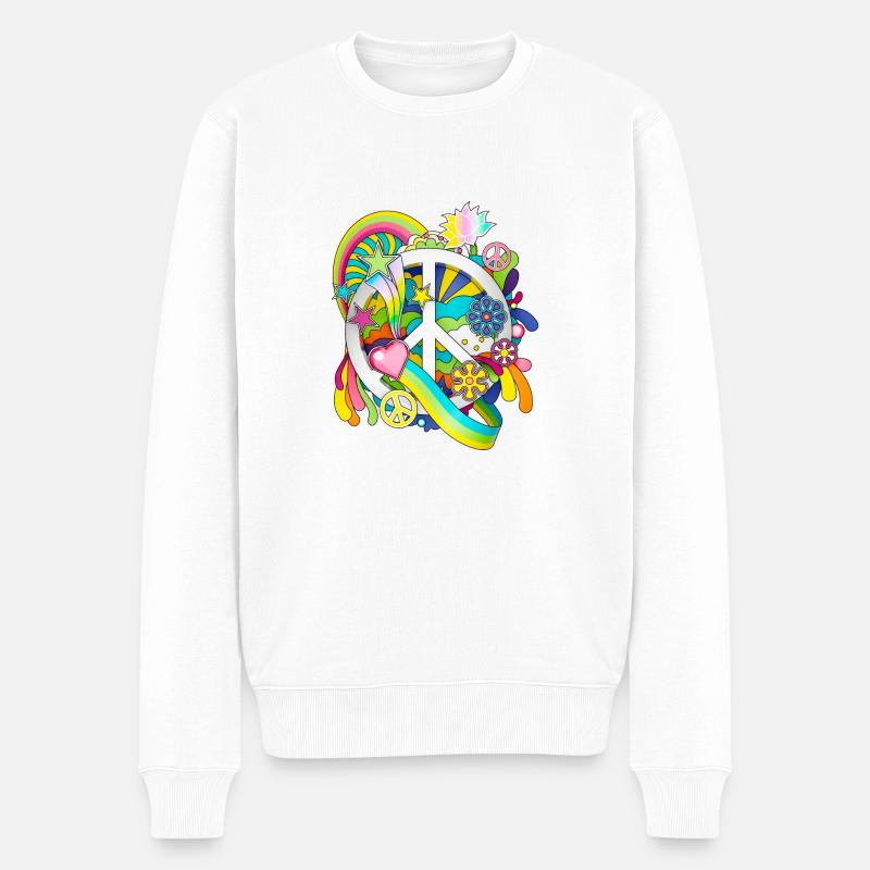 Buntes Retro Friedenszeichen Design - Männer Premium Bio Pullover - Weiß