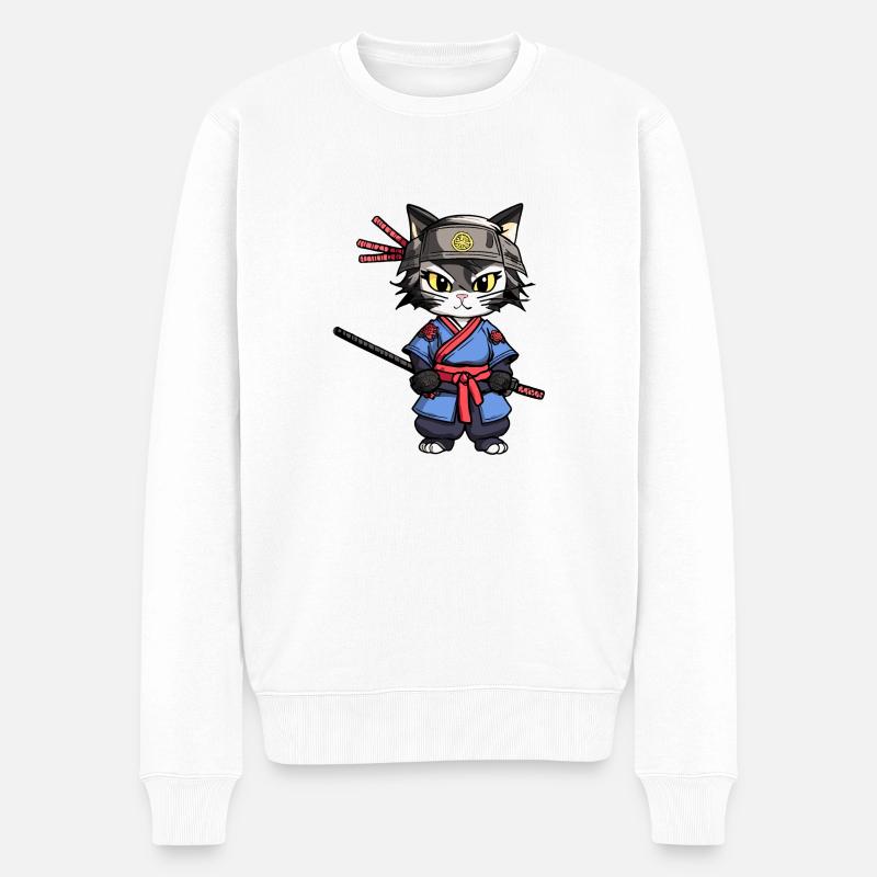 Samurai-Katze #24 - Männer Premium Bio Pullover - Weiß