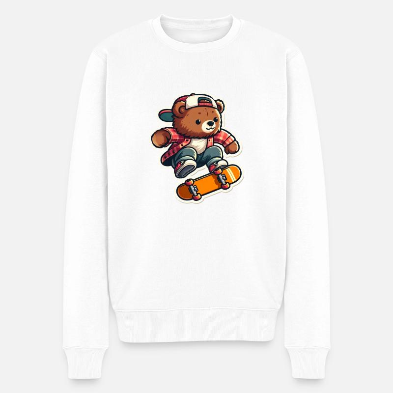 Bear Riding Skateboard - Pull Premium bio Homme - blanc