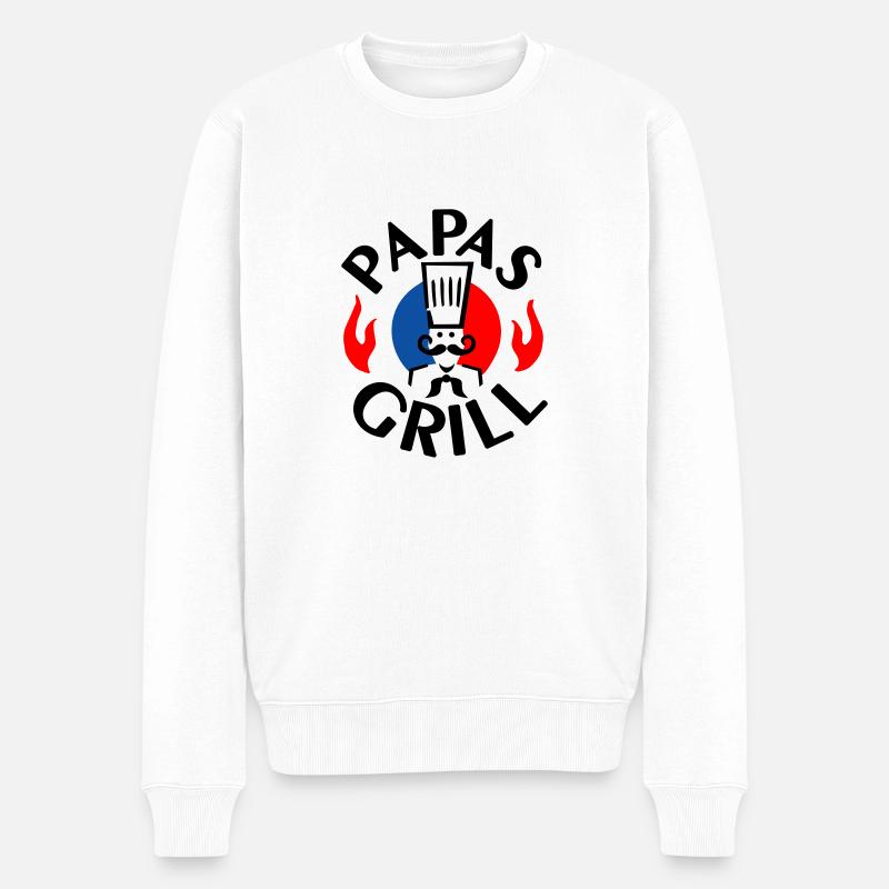 Papas Grill - 3farb - Männer Premium Bio Pullover - Weiß