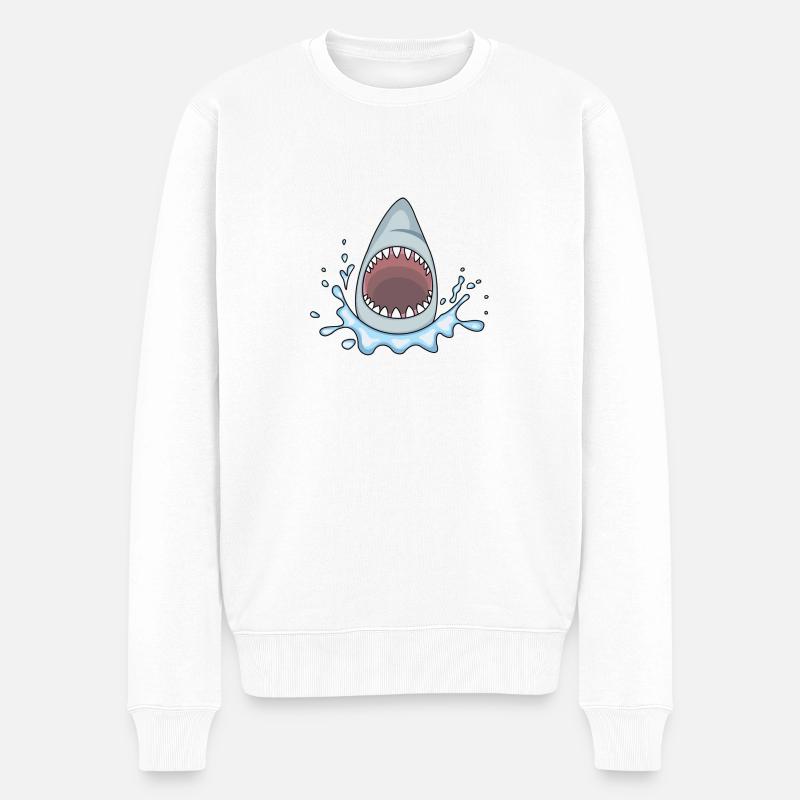 HAI FISCH ZÄHNE - Männer Premium Bio Pullover - Weiß