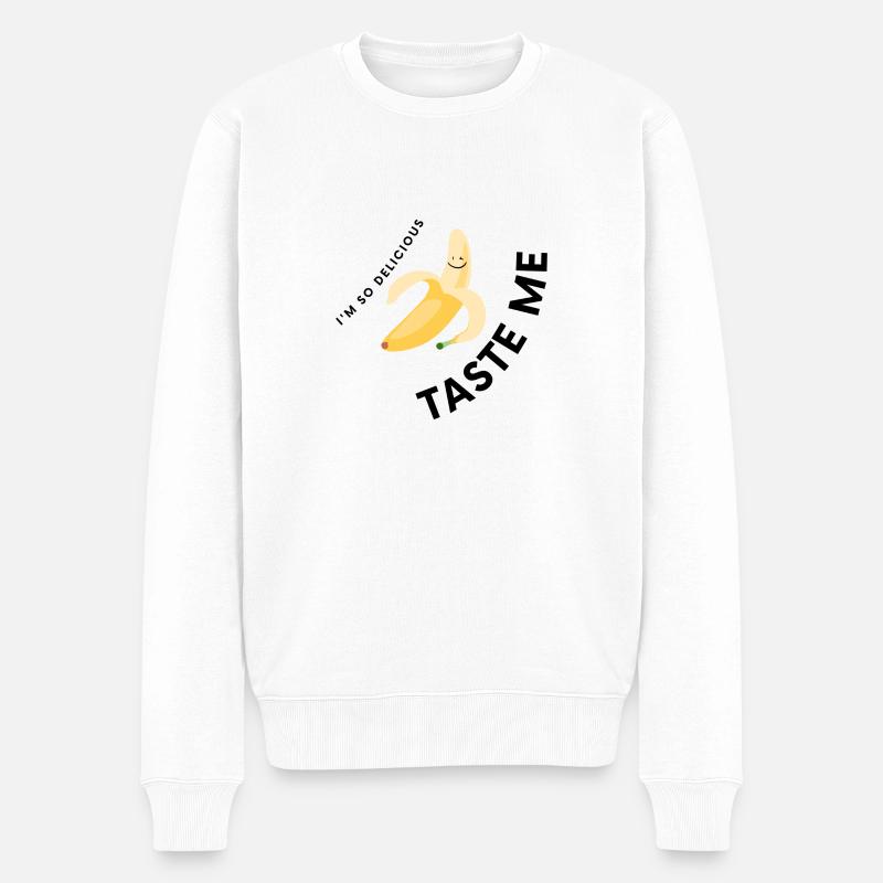 Taste Me Funny tshirt Design Banana - Männer Premium Bio Pullover - Weiß