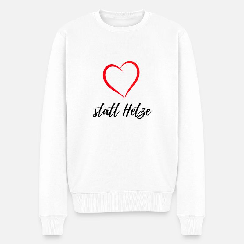 Herz statt Hetze - Männer Premium Bio Pullover - Weiß