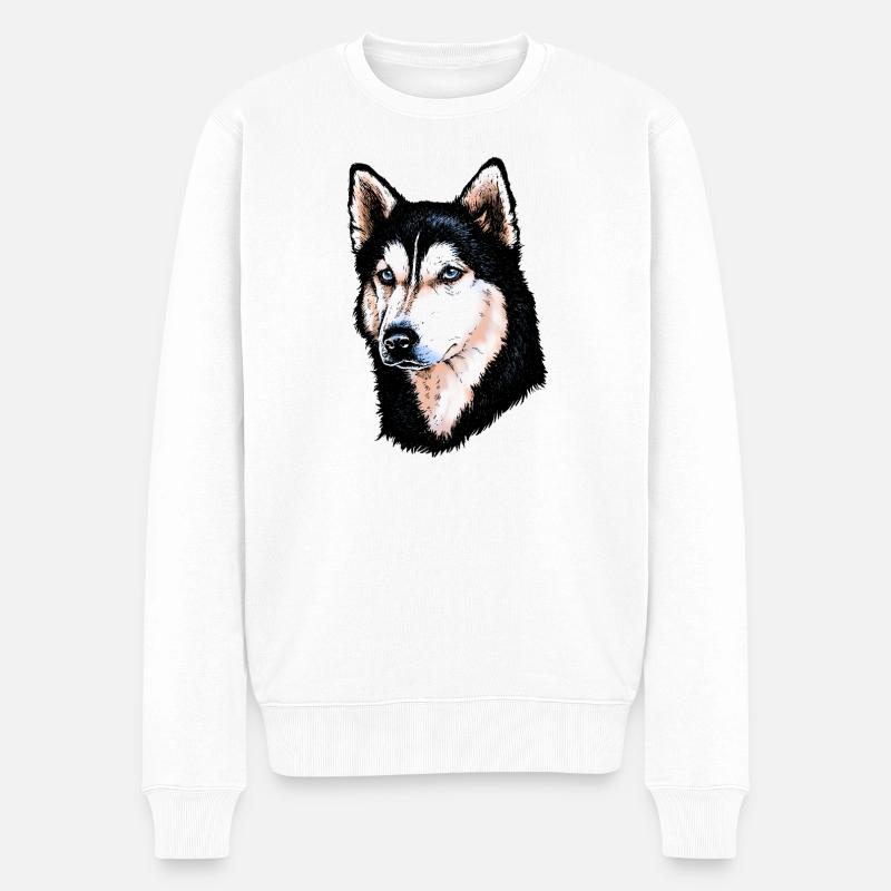 Siberian Husky Portrait - Männer Premium Bio Pullover - Weiß