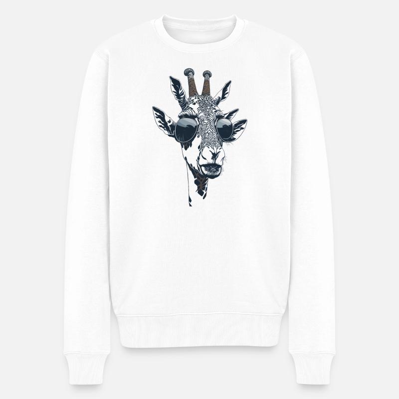 Le portrait d’une girafe avec des lunettes de soleil - Pull Premium bio Homme - blanc