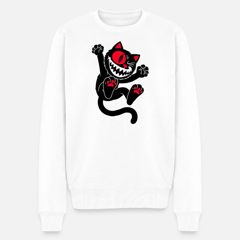 Springende Katze - Männer Premium Bio Pullover - Weiß