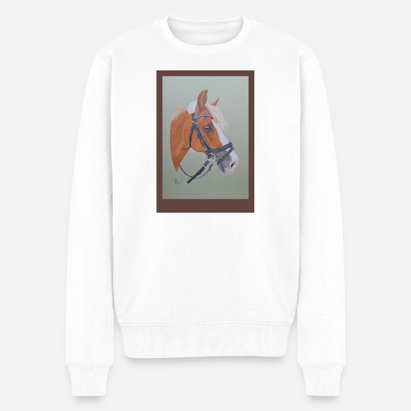 Pferdeporträt mit Reitbridle - Männer Premium Bio Pullover - Weiß