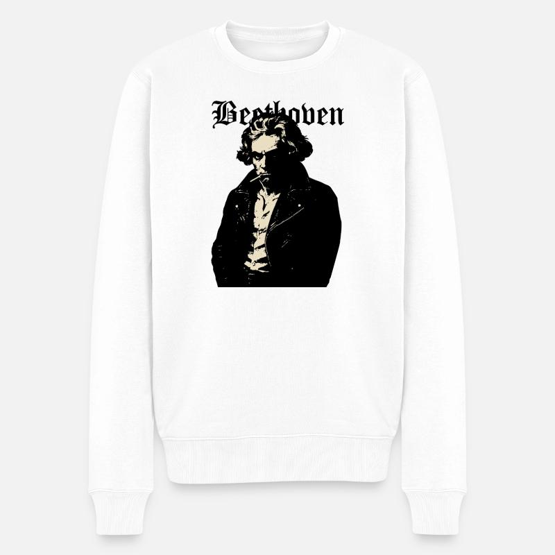 Rebel Noir Beethoven Porträt - Männer Premium Bio Pullover - Weiß