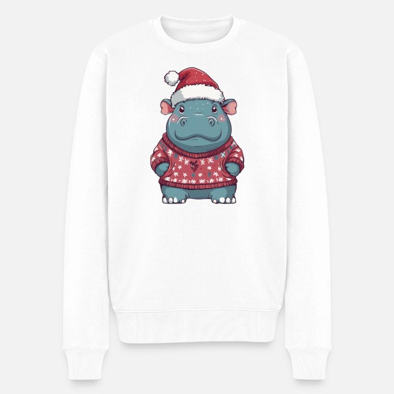 Nilpferd Weihnachten - Männer Premium Bio Pullover - Weiß