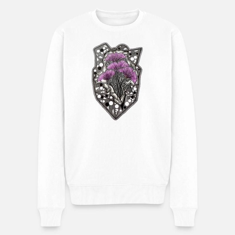 Lila Blüten Mandala Spitzenrahmen - Männer Premium Bio Pullover - Weiß