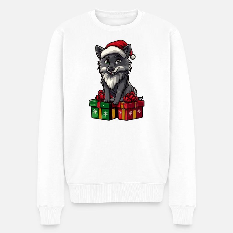 Wolf Weihnachten Geschenke - Männer Premium Bio Pullover - Weiß