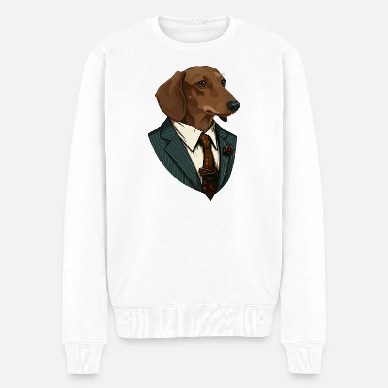 Dackel im Anzug - Männer Premium Bio Pullover - Weiß