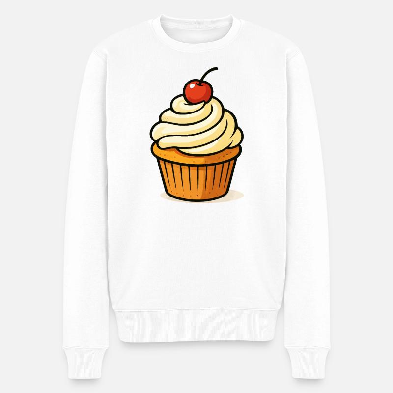 Kirsche Cupcake Illustration - Männer Premium Bio Pullover - Weiß