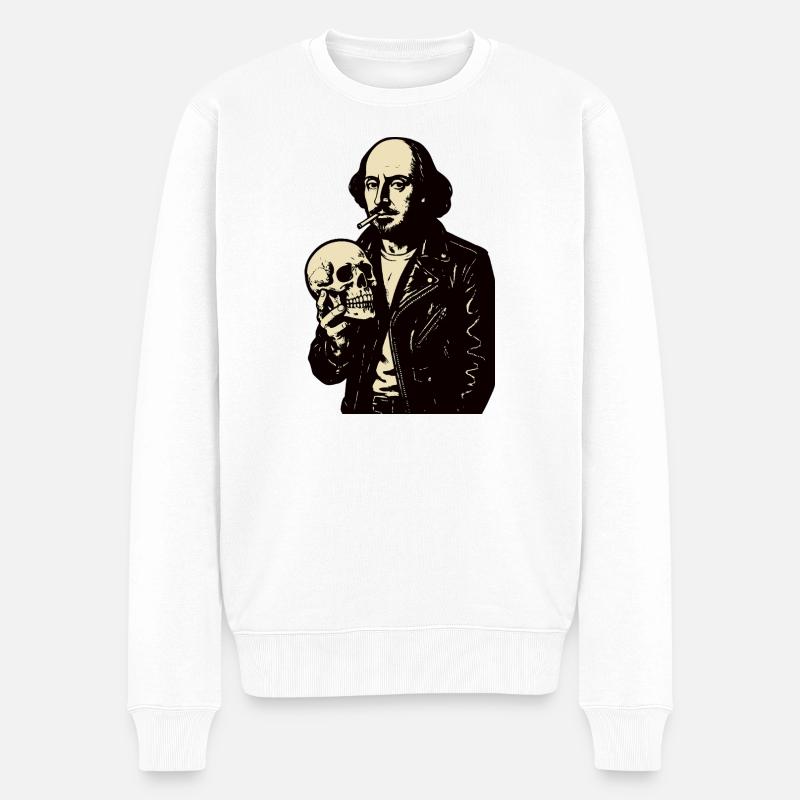 William Shakespeare mit Schädelporträt - Männer Premium Bio Pullover - Weiß