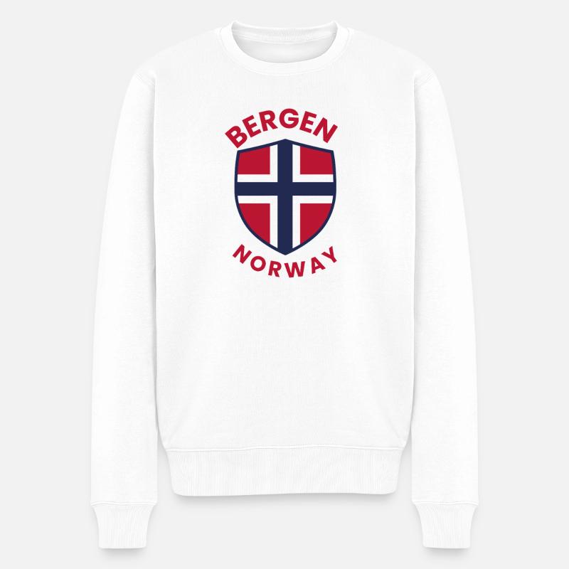 Bergen-Norwegen-Schildemblem - Männer Premium Bio Pullover - Weiß