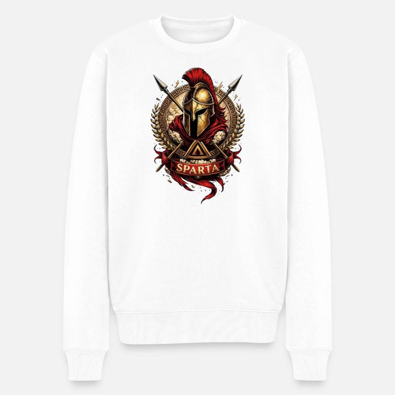 Sparta Helm Krieger Motiv - Männer Premium Bio Pullover - Weiß