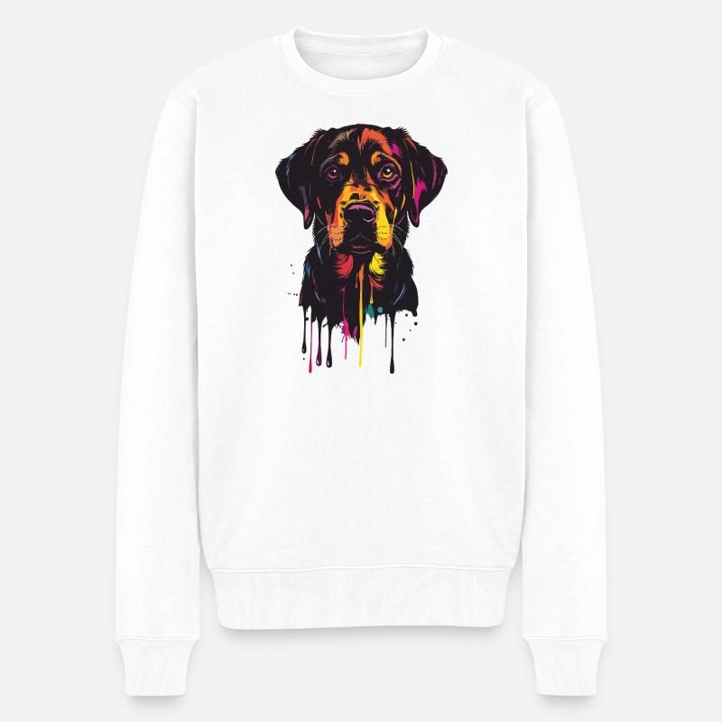 Buntes Hundeportrait Tropfen - Männer Premium Bio Pullover - Weiß