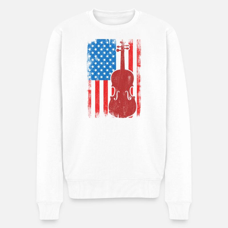 Patriotischer US Violinist - Männer Premium Bio Pullover - Weiß