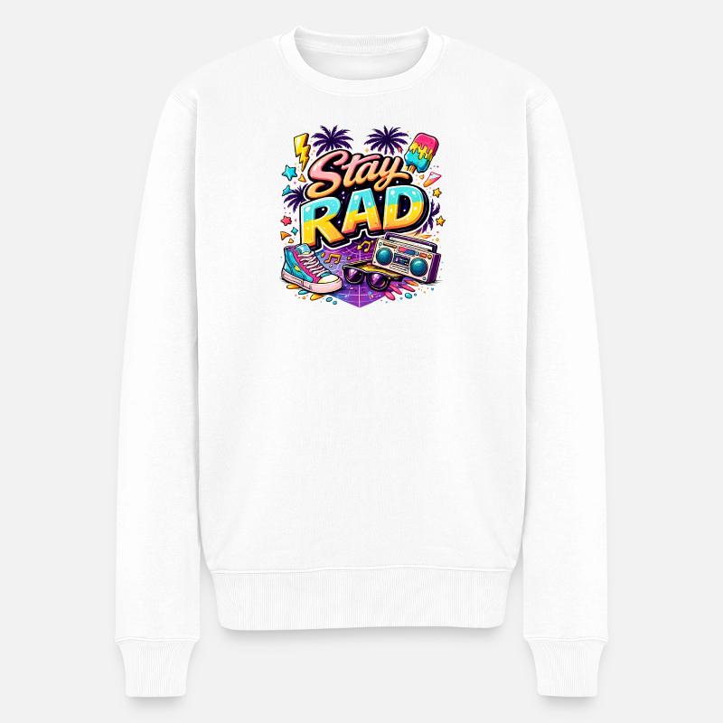 Stay Rad Neon 90s Vibe - Männer Premium Bio Pullover - Weiß