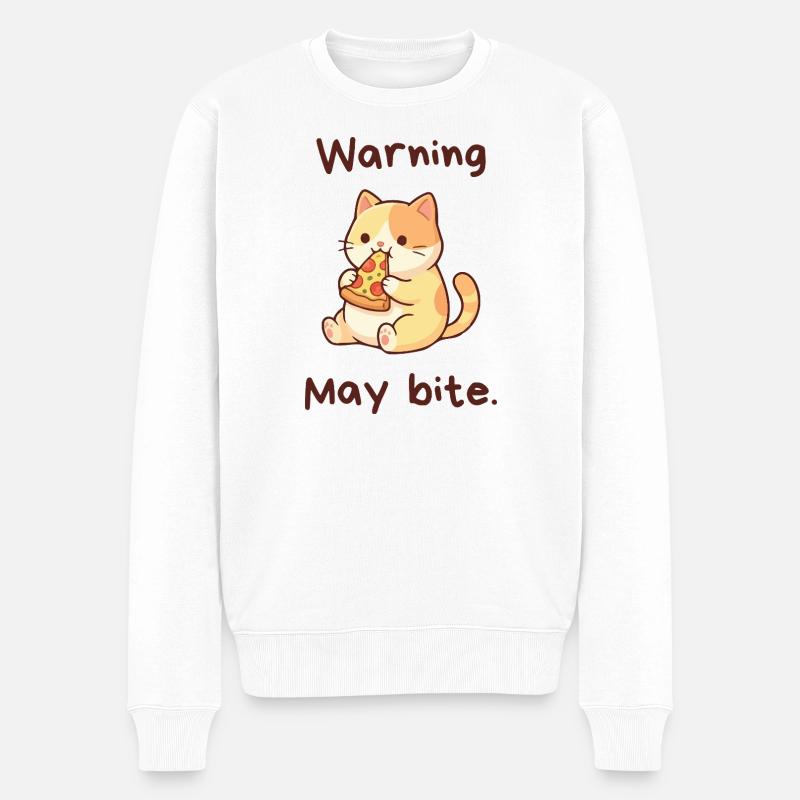 Warning May Bite - Kawaii Pizza Cat - Männer Premium Bio Pullover - Weiß