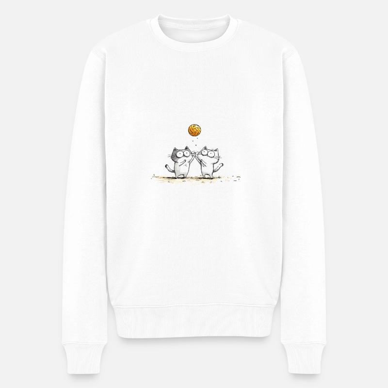 Chats jouant au beach-volley - Pull Premium bio Homme - blanc