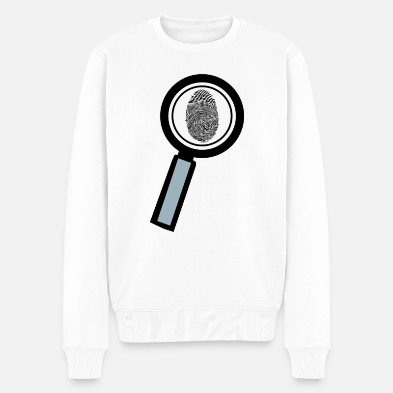 Lupe Fingerabdruck - Männer Premium Bio Pullover - Weiß