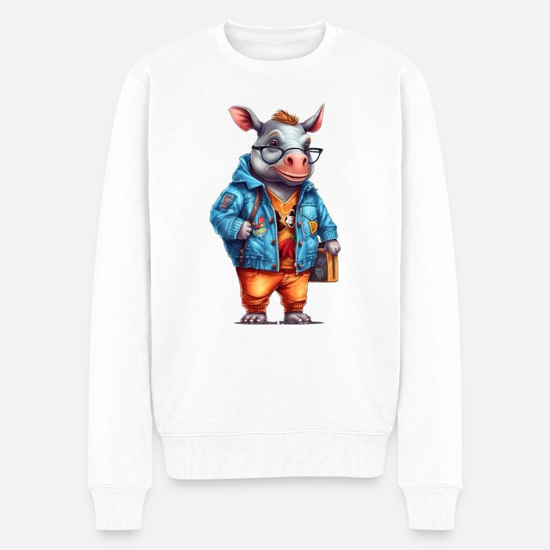 Cute Rhinoceros Cartoon - Männer Premium Bio Pullover - Weiß