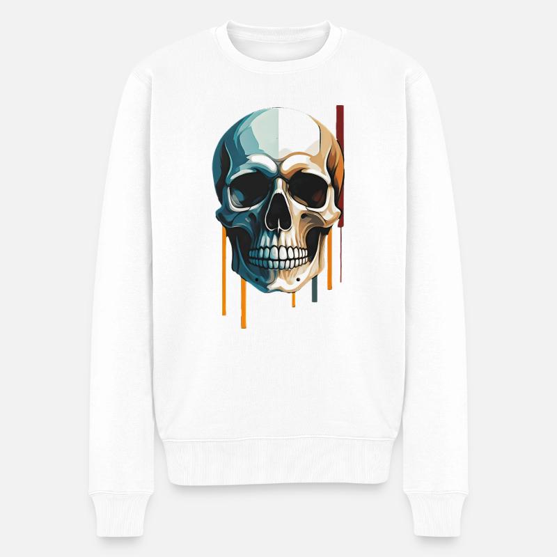 Skull Art - Moderner Totenkopf im Dual-Color Desig - Männer Premium Bio Pullover - Weiß