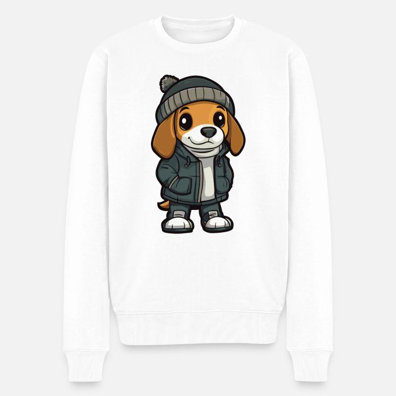 Beagle Hund Cartoon - Männer Premium Bio Pullover - Weiß