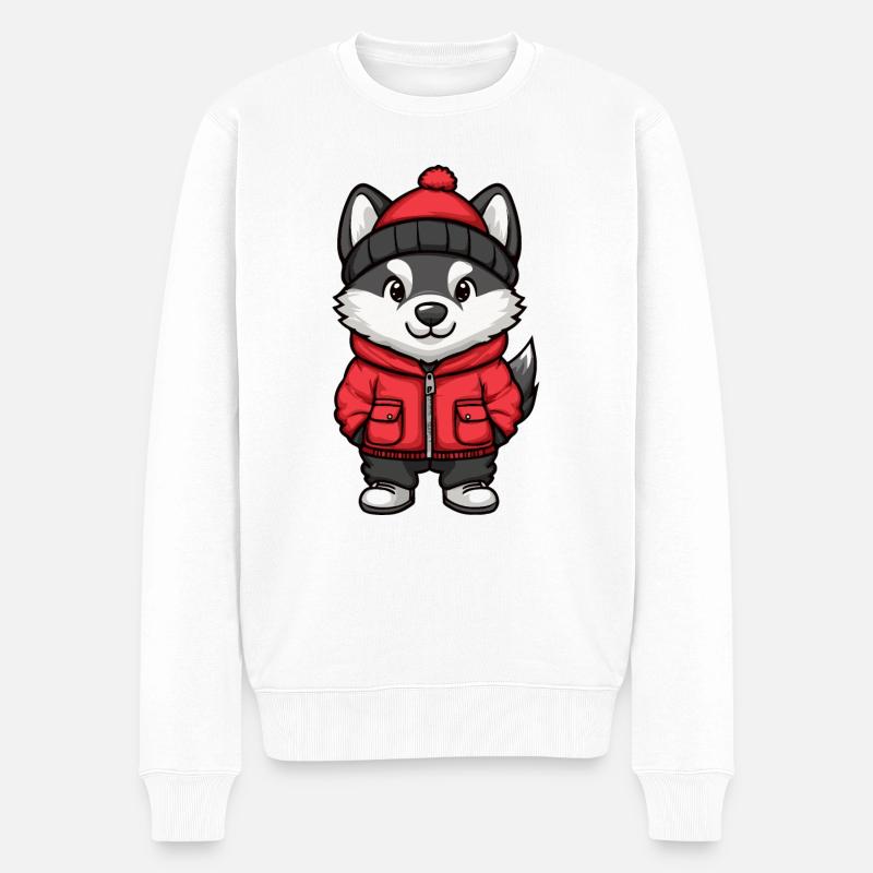 Husky Hund Cartoon - Männer Premium Bio Pullover - Weiß