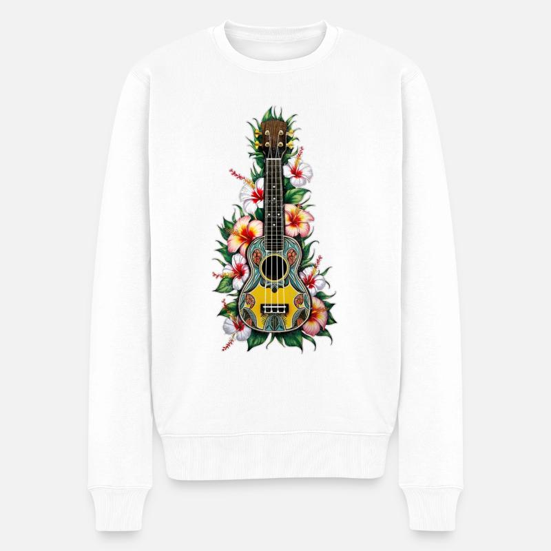 Ukulélé avec Hibiscus AI - Pull Premium bio Homme - blanc
