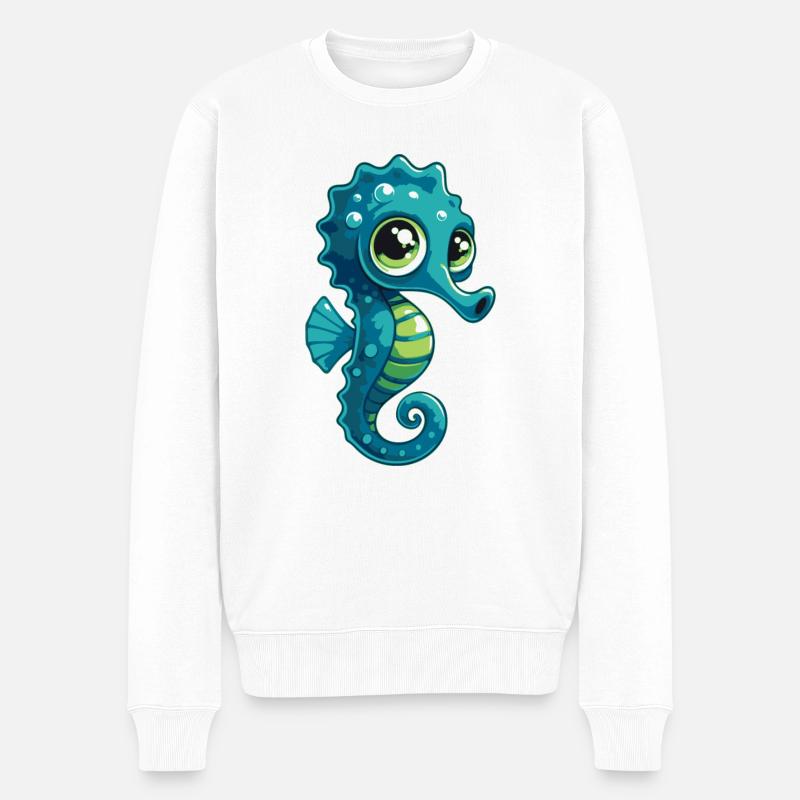 Seepferdchen - Männer Premium Bio Pullover - Weiß