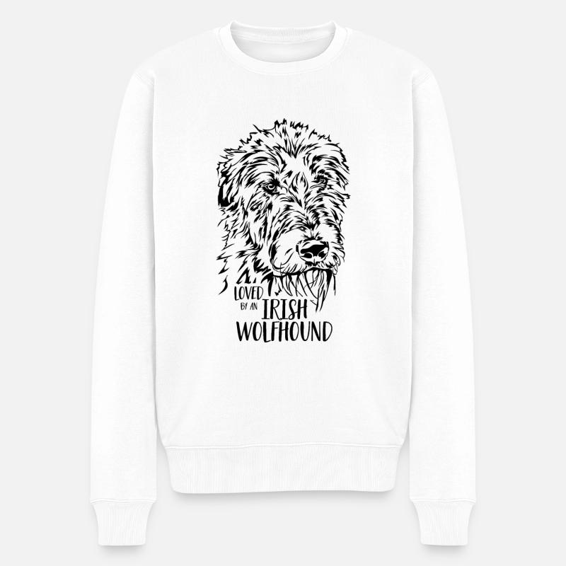 Loved by an IRISH WOLFHOUND Hundespruch Wilsigns - Männer Premium Bio Pullover - Weiß