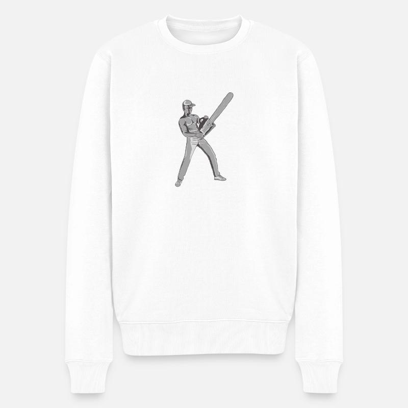 Mann mit Kettensäge - Männer Premium Bio Pullover - Weiß