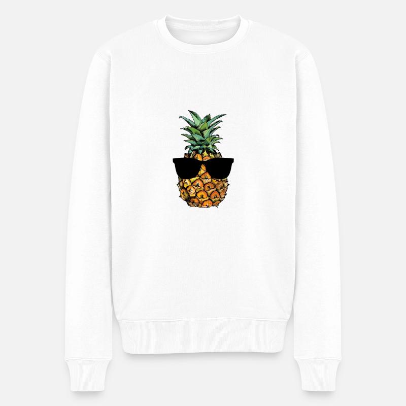 Hipster Ananas mit Sonnenbrille - Lustiges Design - Männer Premium Bio Pullover - Weiß