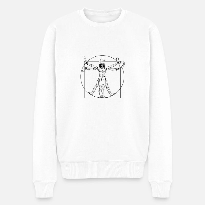 Vitruvianischer Koch - Da Vinci Kochen Geschenk - Männer Premium Bio Pullover - Weiß