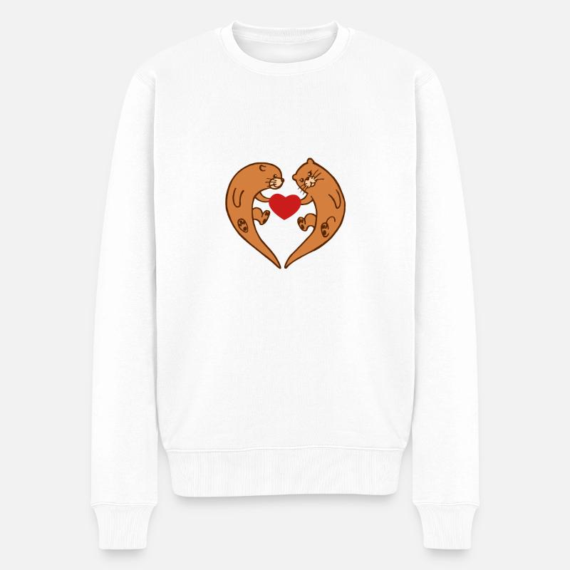 Otter Herz Otten Meerbewohner Romantisch Geschenk - Männer Premium Bio Pullover - Weiß