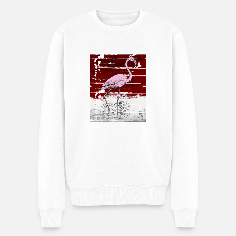 Rosa Flamingo - Männer Premium Bio Pullover - Weiß