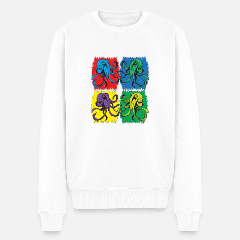 Octopus Pop Art - Männer Premium Bio Pullover - Weiß