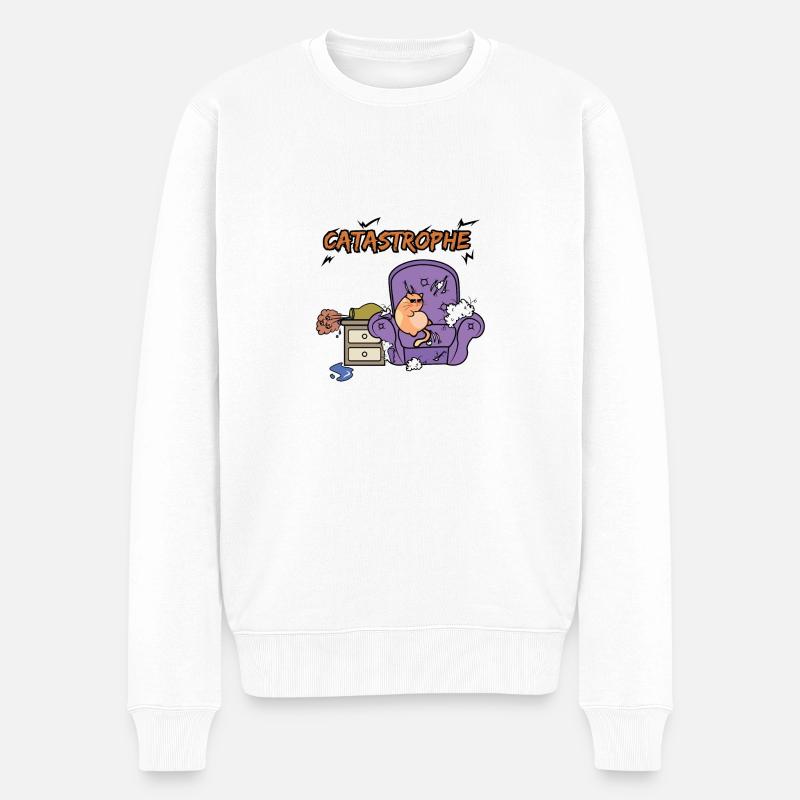 Katze Katastrophe - Männer Premium Bio Pullover - Weiß
