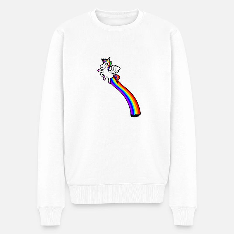 Einhorn furzt sich mit einem Regenbogen hoch - Männer Premium Bio Pullover - Weiß