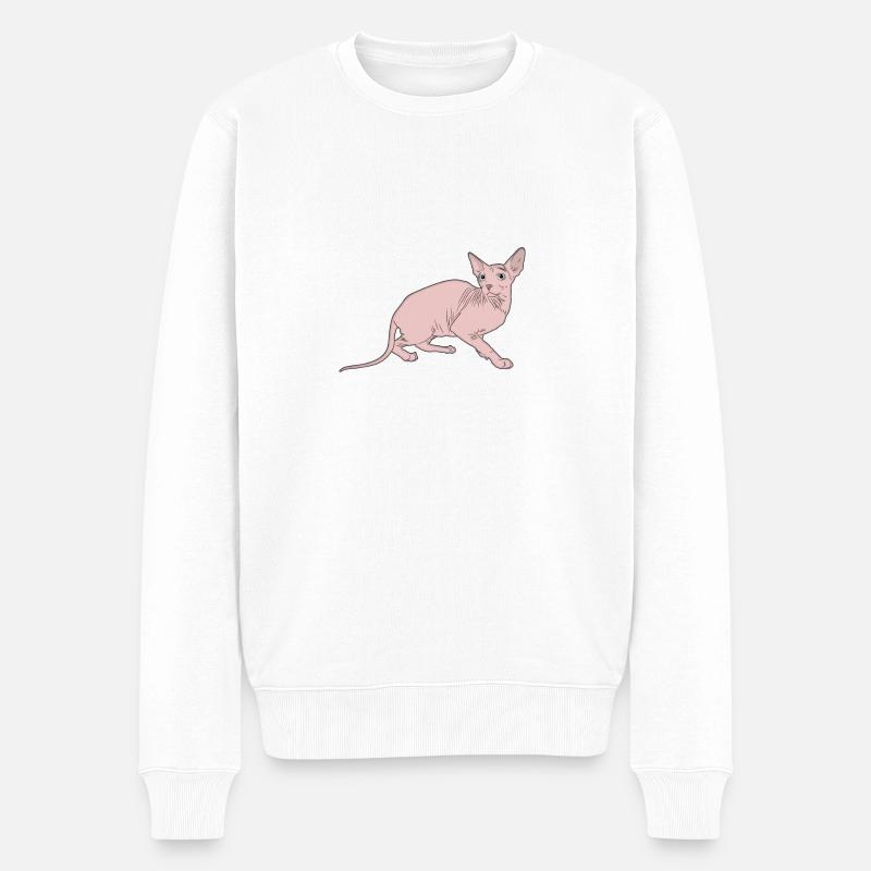 Katze Sphynx - Männer Premium Bio Pullover - Weiß