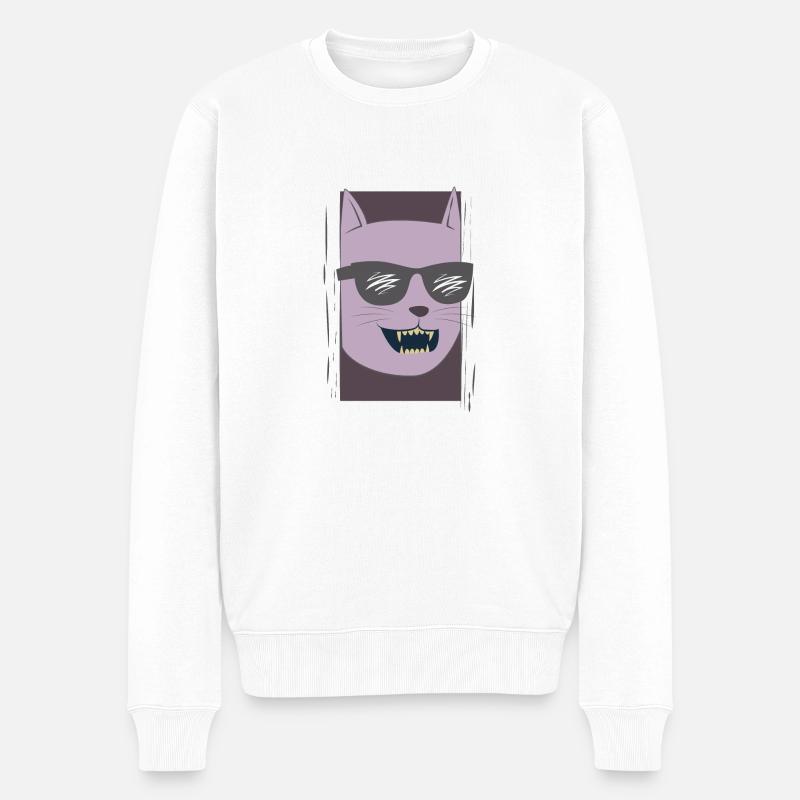 Chat / lunettes de soleil / film - Pull Premium bio Homme - blanc